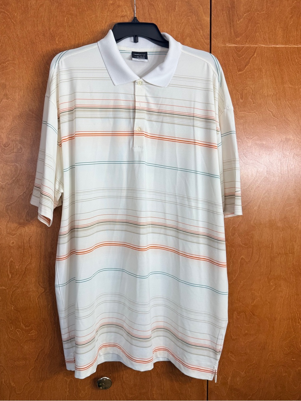 Nike White Polo with Orange & Teal Thin Stripes
